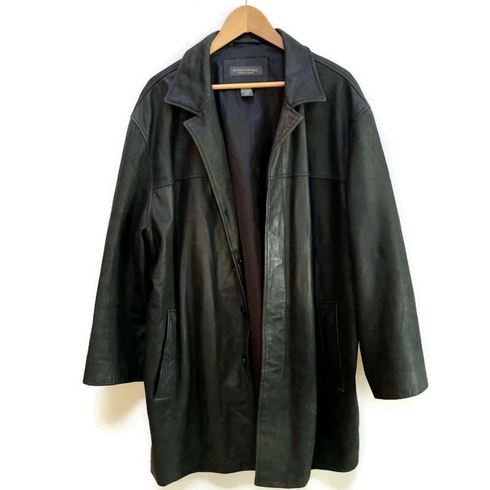 Banana Republic Black Long Line Genuine Leather Jacket, Women's Size XXL